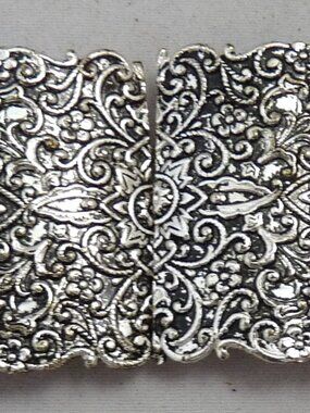Vintage silver tone floral belt buckle aluminum sewing notion accessory